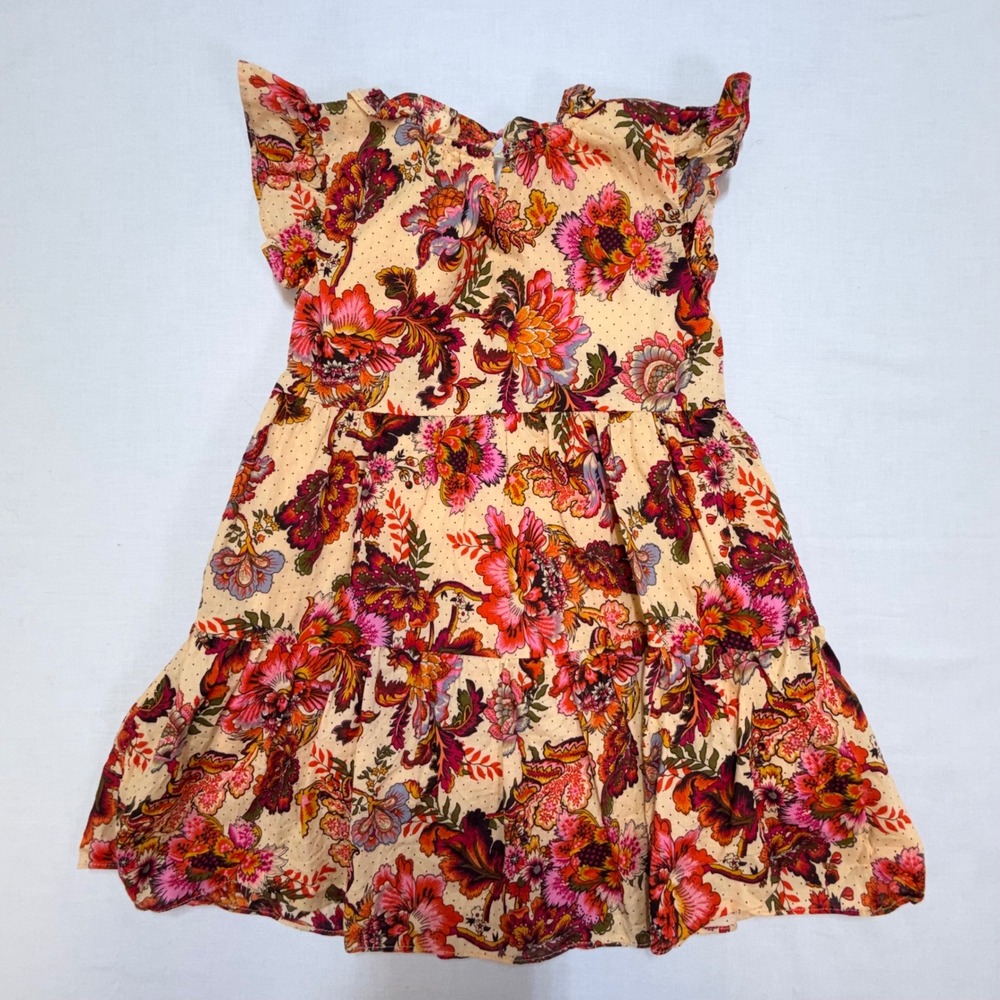 A Loves A Girls Floral Tiered Cotton Dress Ruffle Sleeve Peach Multi Size 5 - Picture 7 of 7
